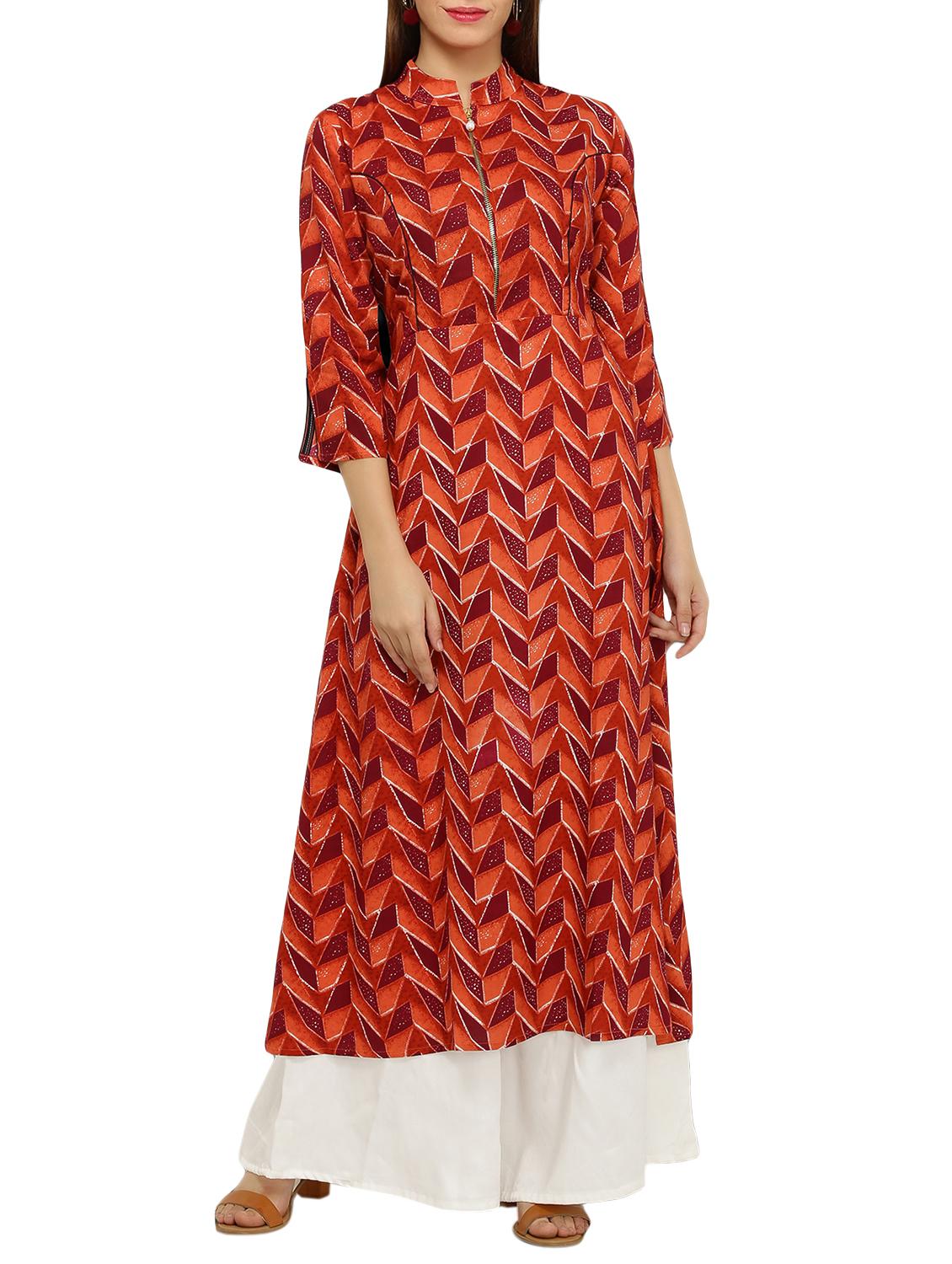 red viscose aline kurta - 15221758 - Zoom Image - 1