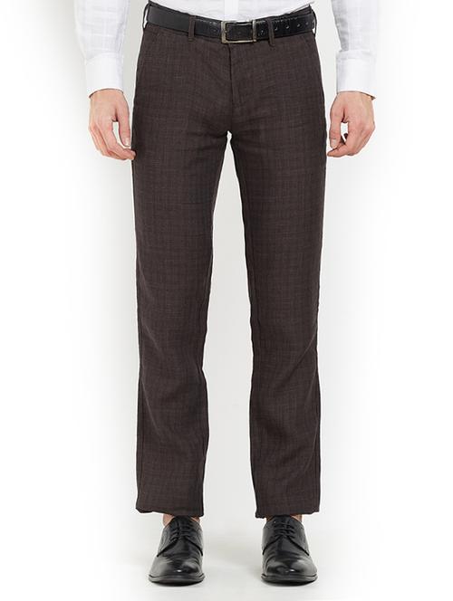 brown cotton flat front casual trousers - 15221988 - Standard Image - 1