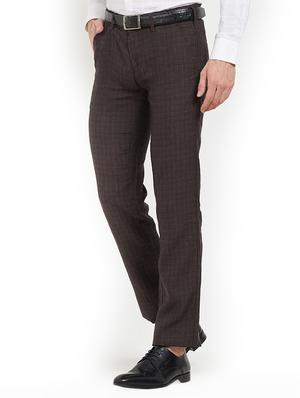 brown cotton flat front casual trousers - 15221988 - Standard Image - 2