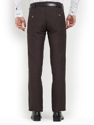 brown cotton flat front casual trousers - 15221988 - Standard Image - 3