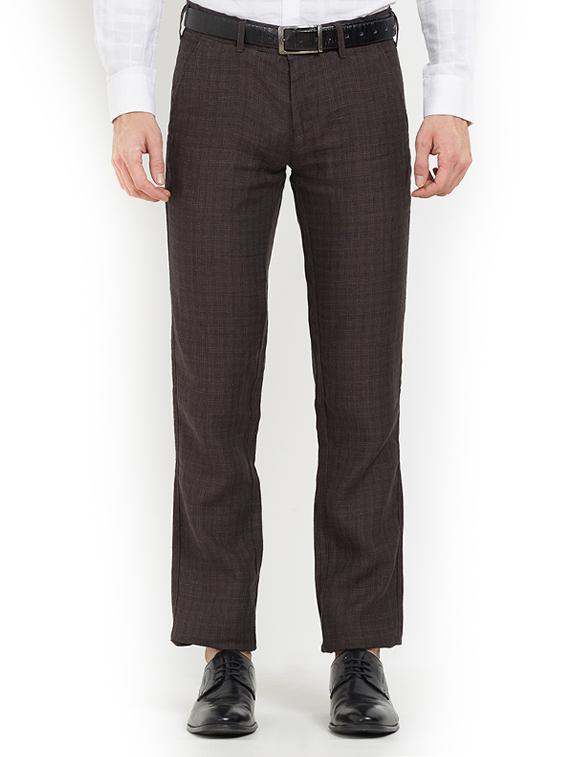 brown cotton flat front casual trousers - 15221988 - Zoom Image - 1