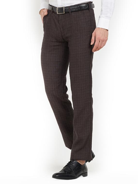 brown cotton flat front casual trousers - 15221988 - Zoom Image - 2