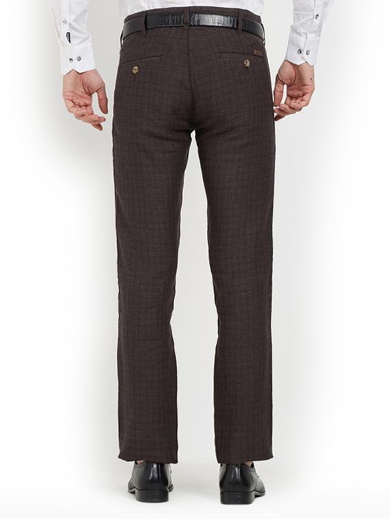 brown cotton flat front casual trousers - 15221988 - Zoom Image - 3