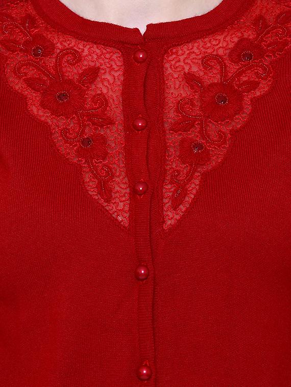 red woolen cardigan - 15222110 - Zoom Image - 4