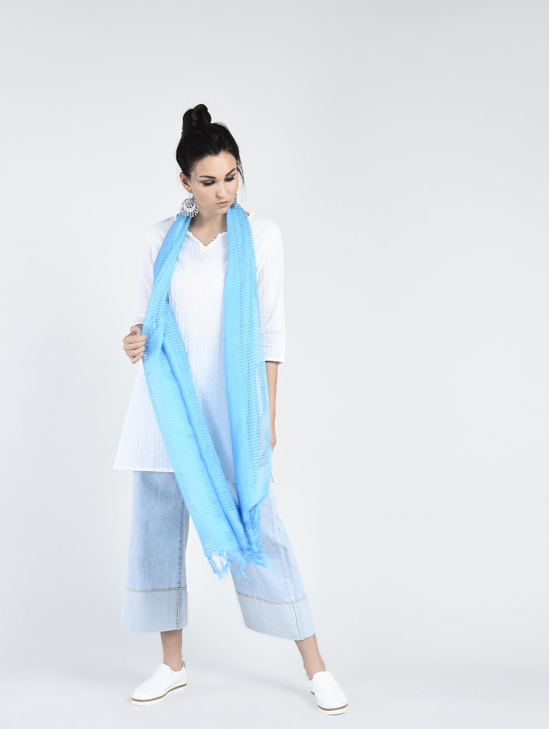 turquoise woven dupatta - 15222381 - Zoom Image - 1