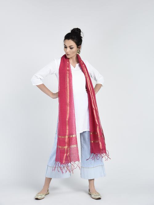 pink woven dupatta - 15222386 - Standard Image - 1