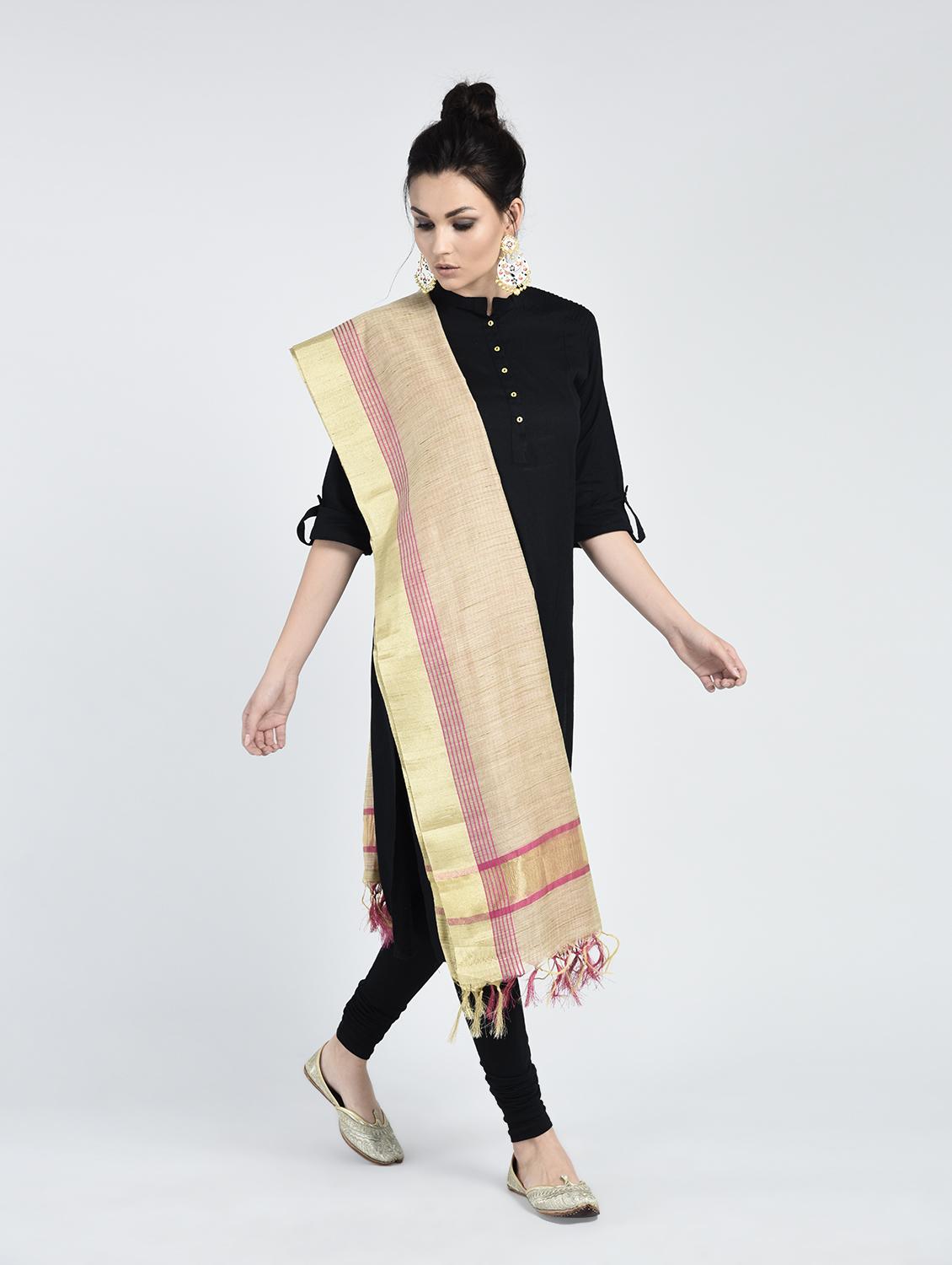 beige woven dupatta - 15222391 - Zoom Image - 1