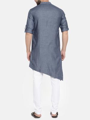 blue cotton kurta pyjama set - 15223383 - Standard Image - 3