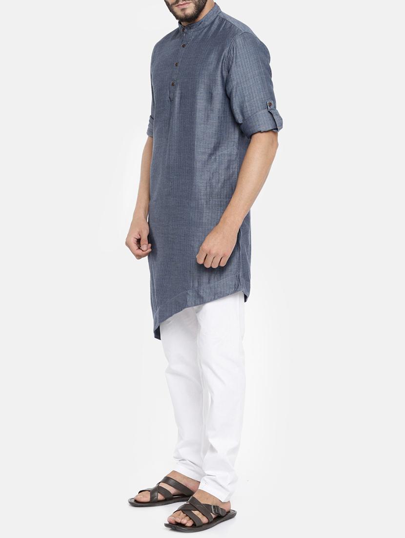blue cotton kurta pyjama set - 15223383 - Zoom Image - 2