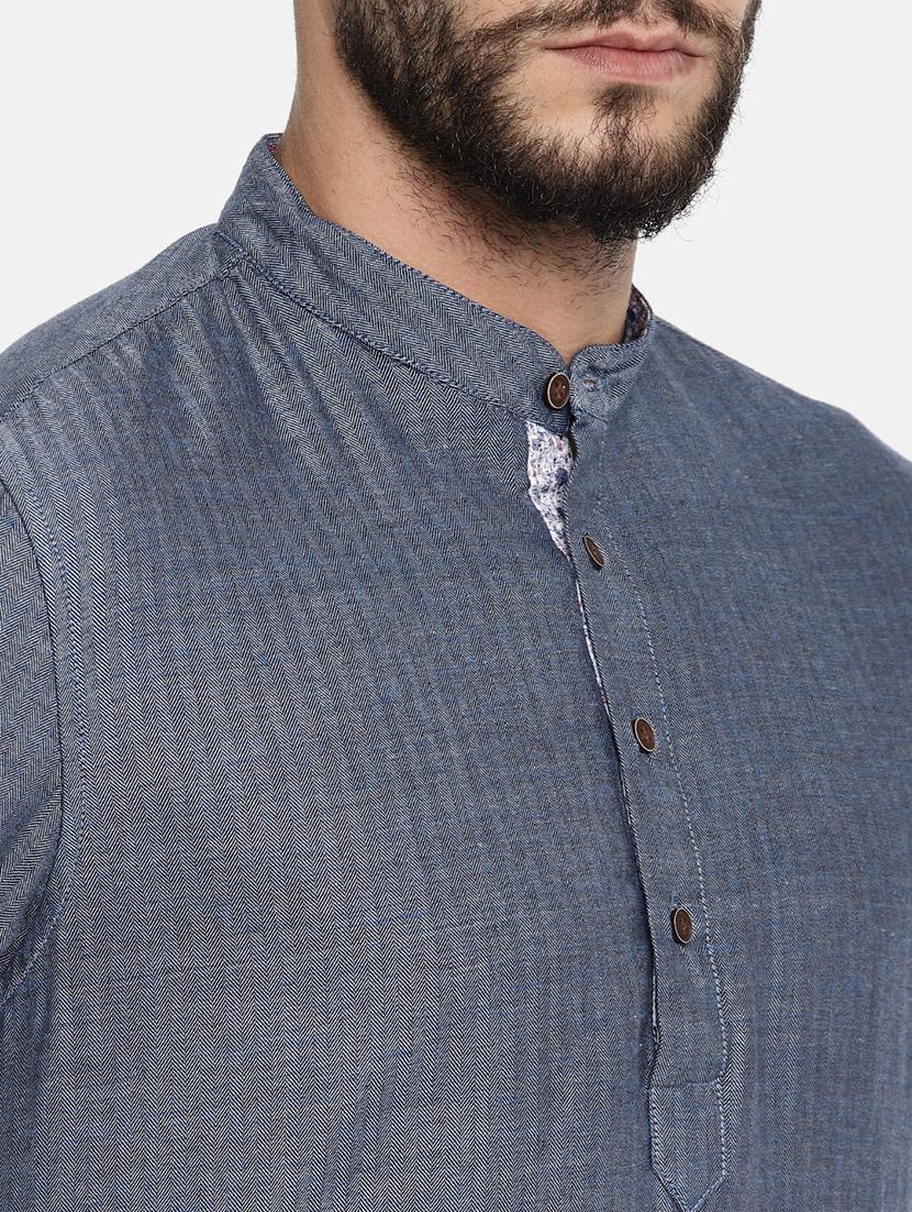 blue cotton kurta pyjama set - 15223383 - Zoom Image - 4