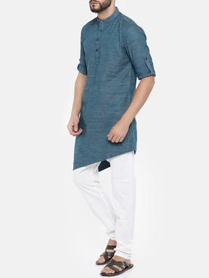blue cotton kurta pyjama set - 15223388 - Standard Image - 2