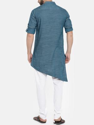 blue cotton kurta pyjama set - 15223388 - Standard Image - 3