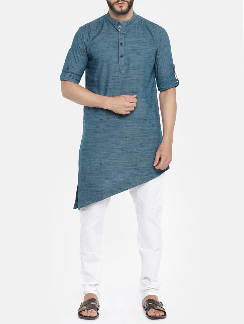 blue cotton kurta pyjama set - 15223388 - Zoom Image - 1