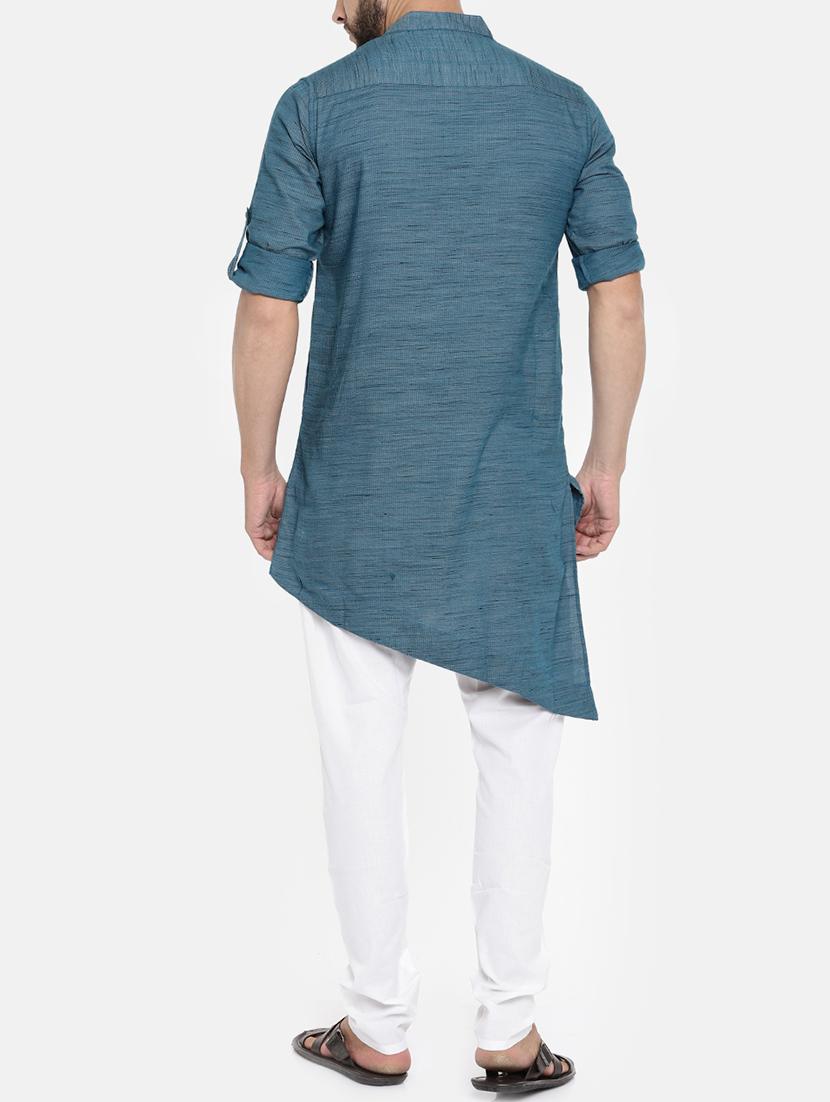 blue cotton kurta pyjama set - 15223388 - Zoom Image - 3