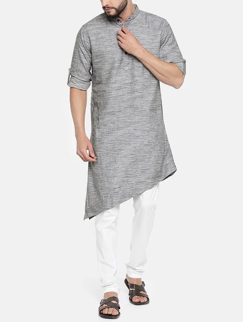 grey cotton kurta pyjama set - 15223391 - Standard Image - 1