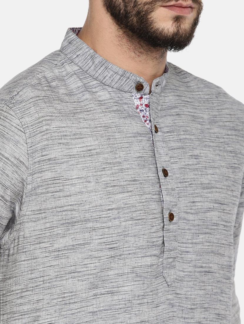 grey cotton kurta pyjama set - 15223391 - Zoom Image - 4