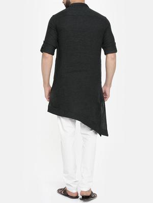 black cotton kurta pyjama set - 15223395 - Standard Image - 3