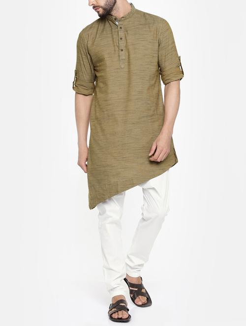 beige cotton kurta pyjama set - 15223402 - Standard Image - 1