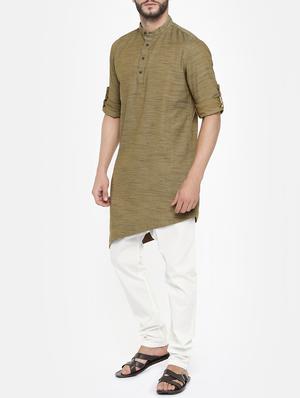 beige cotton kurta pyjama set - 15223402 - Standard Image - 2