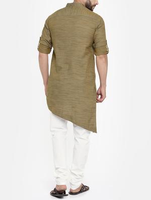 beige cotton kurta pyjama set - 15223402 - Standard Image - 3