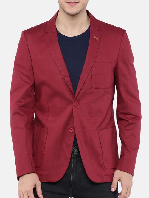 maroon cotton single breasted blazer - 15223406 - Standard Image - 1