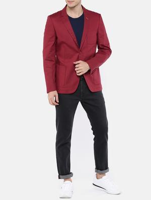 maroon cotton single breasted blazer - 15223406 - Standard Image - 4