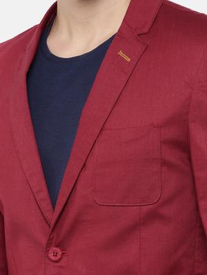 maroon cotton single breasted blazer - 15223406 - Standard Image - 5