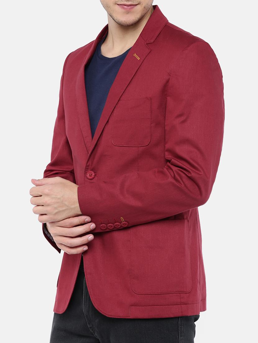maroon cotton single breasted blazer - 15223406 - Zoom Image - 2