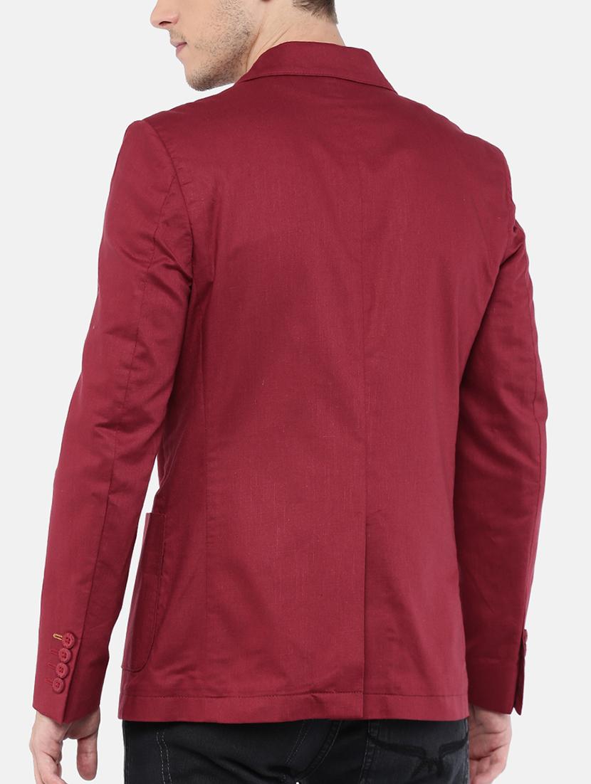 maroon cotton single breasted blazer - 15223406 - Zoom Image - 3