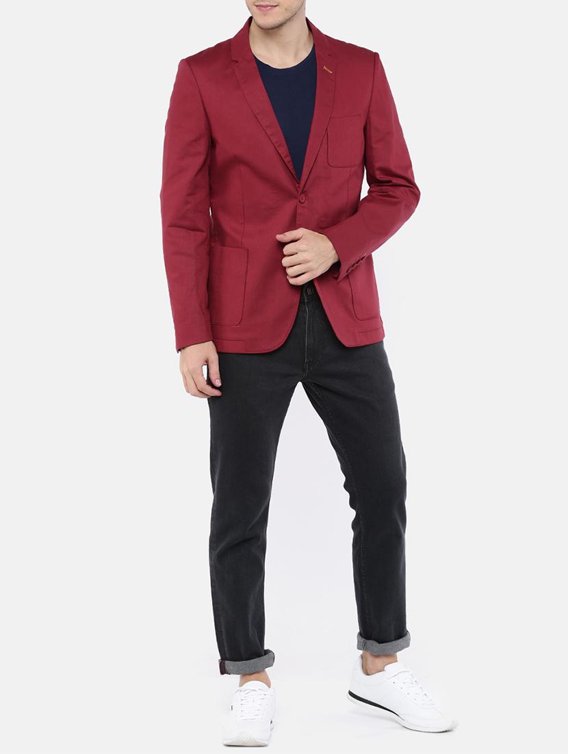 maroon cotton single breasted blazer - 15223406 - Zoom Image - 4
