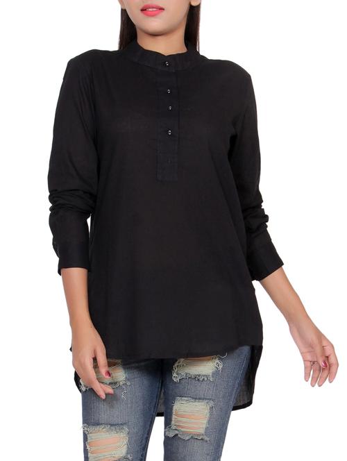 black solid cotton asymmetrical tunic - 15223533 - Standard Image - 1