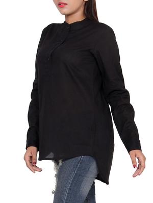 black solid cotton asymmetrical tunic - 15223533 - Standard Image - 2