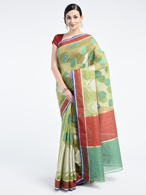 green art silk banarasi saree with blouse - 15224392 - Standard Image - 1