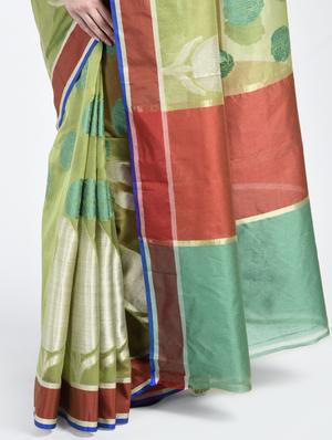 green art silk banarasi saree with blouse - 15224392 - Standard Image - 2