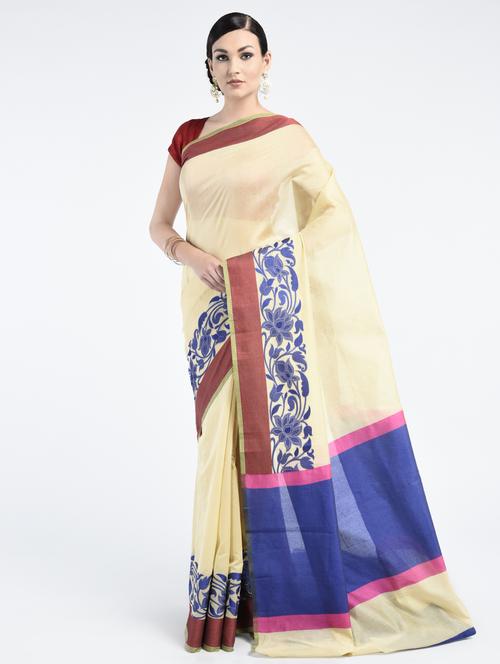 beige cotton banarasi saree with blouse - 15224393 - Standard Image - 1