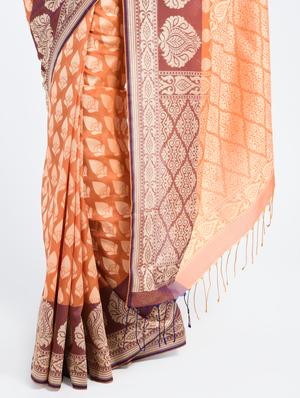 orange art silk banarasi saree with blouse - 15224397 - Standard Image - 2