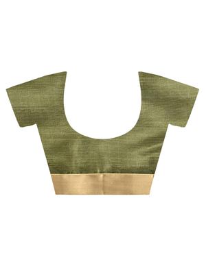 mehandi tussar silk banarasi saree with blouse - 15224424 - Standard Image - 4