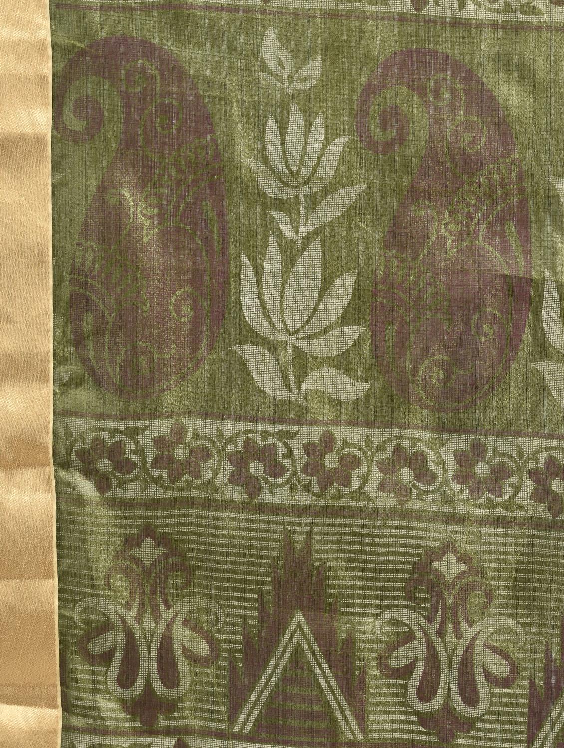 mehandi tussar silk banarasi saree with blouse - 15224424 - Zoom Image - 3