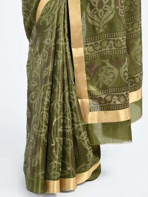 mehandi tussar silk banarasi saree with blouse - 15224425 - Standard Image - 2