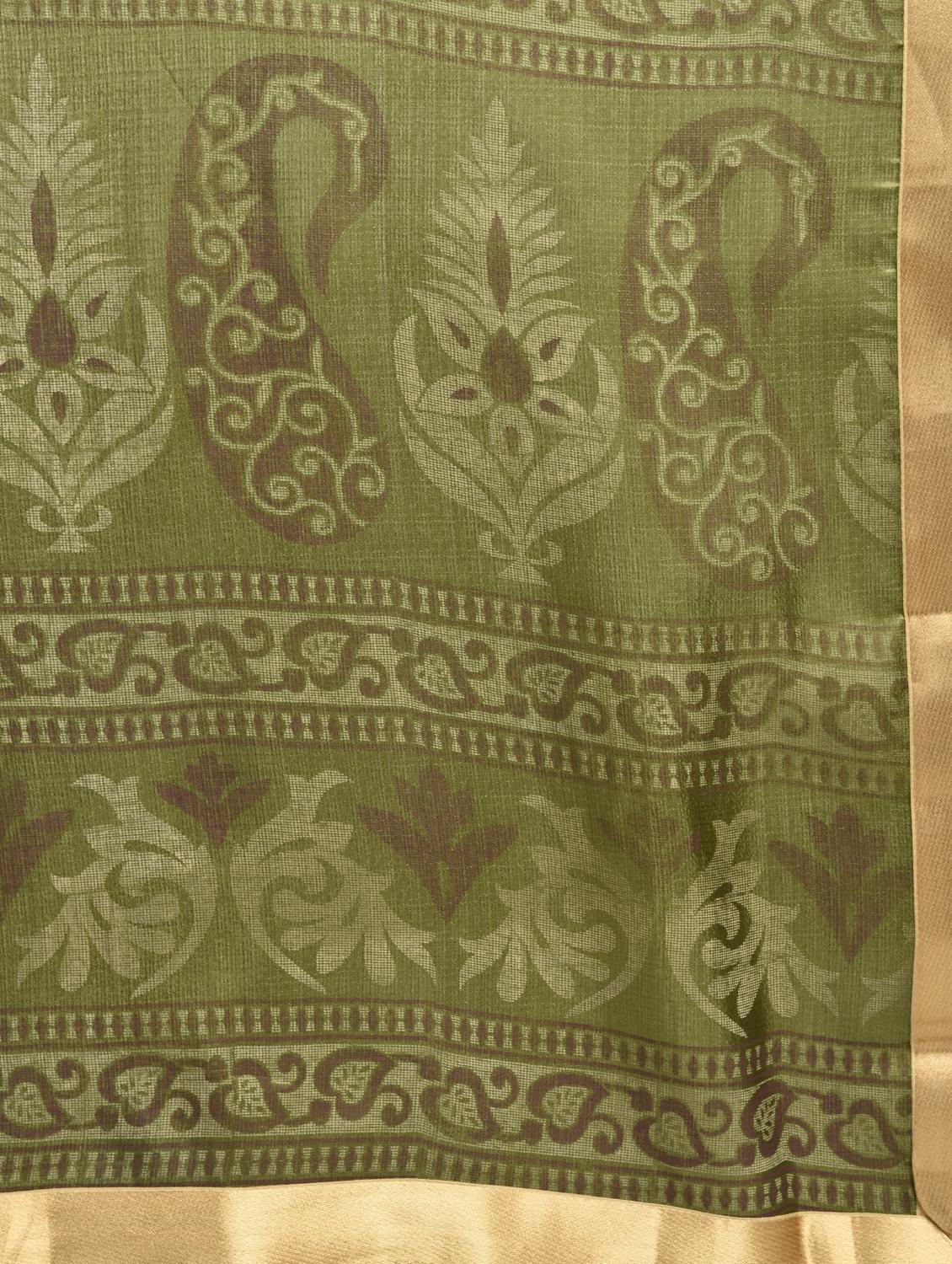 mehandi tussar silk banarasi saree with blouse - 15224425 - Zoom Image - 3