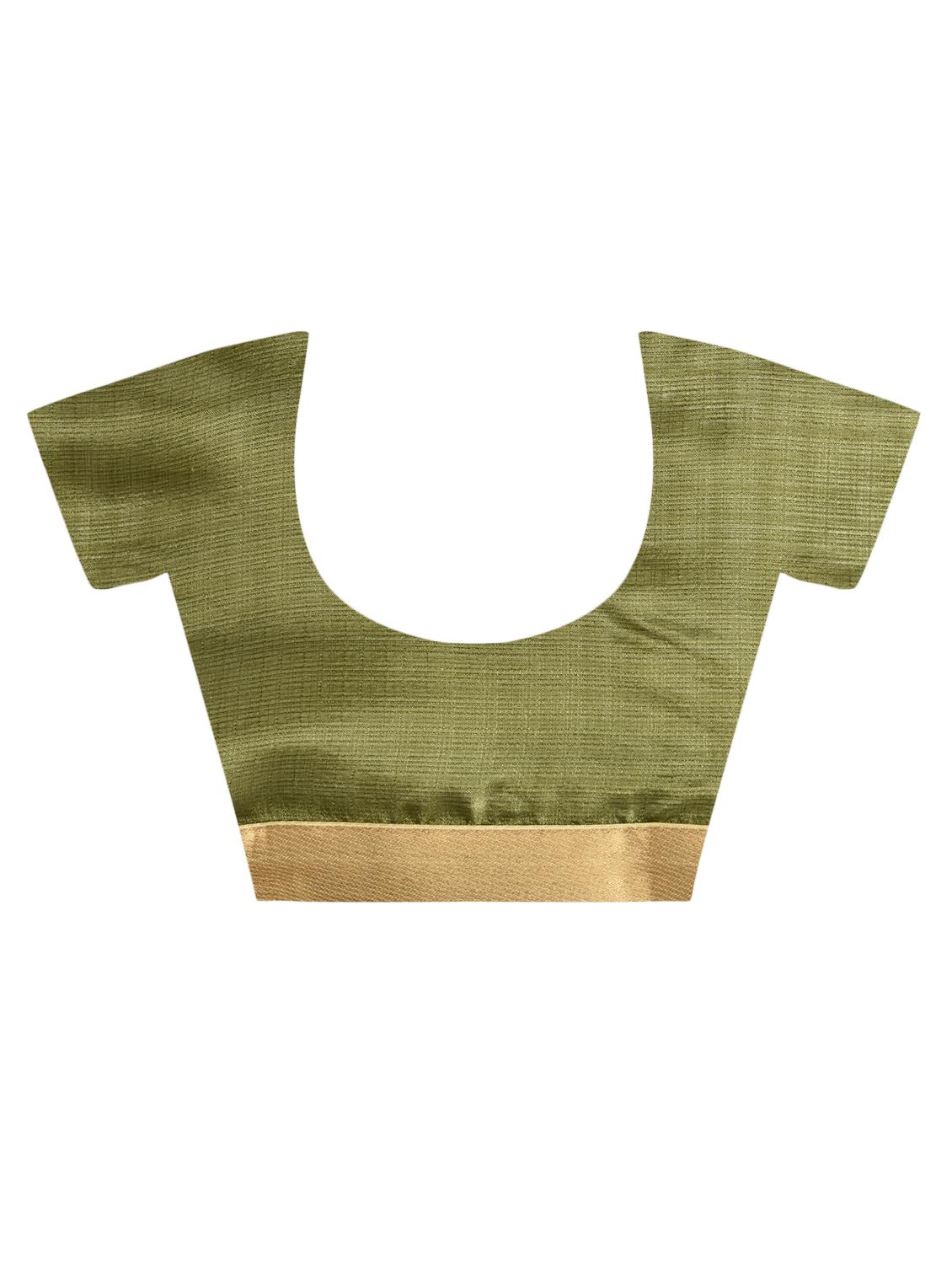 mehandi tussar silk banarasi saree with blouse - 15224425 - Zoom Image - 4