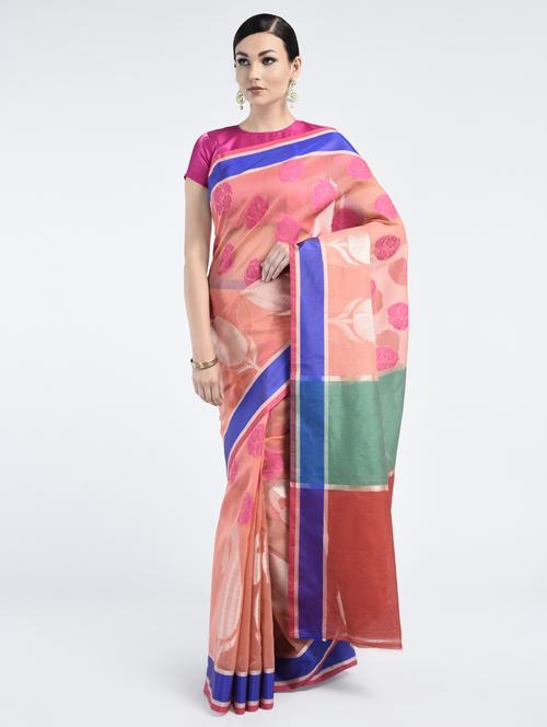 peach art silk banarasi saree with blouse - 15224427 - Standard Image - 1