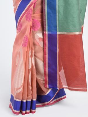peach art silk banarasi saree with blouse - 15224427 - Standard Image - 2