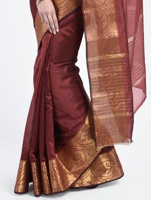 maroon art silk banarasi saree with blouse - 15224428 - Standard Image - 2