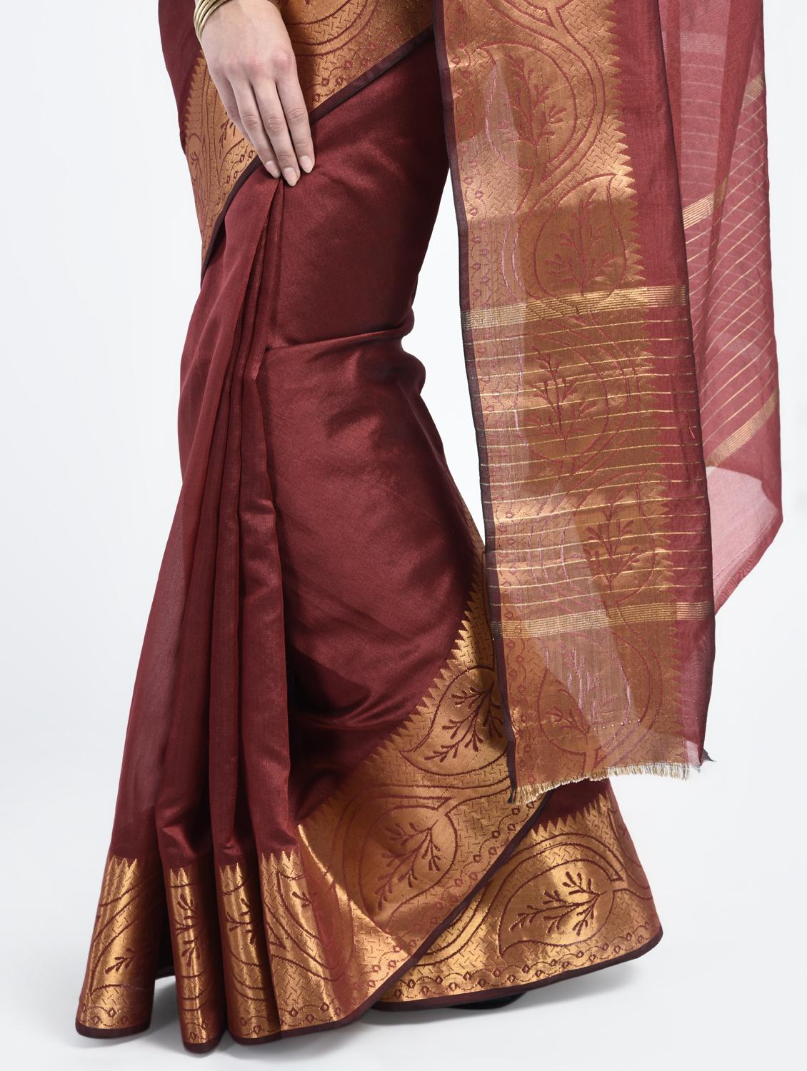 maroon art silk banarasi saree with blouse - 15224428 - Zoom Image - 2