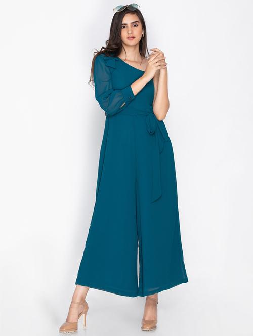 blue solid full leg jumpsuit - 15224812 - Standard Image - 1