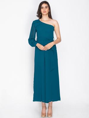 blue solid full leg jumpsuit - 15224812 - Standard Image - 4
