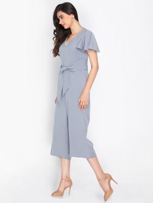grey solid 3/4 jumpsuit - 15224814 - Standard Image - 2