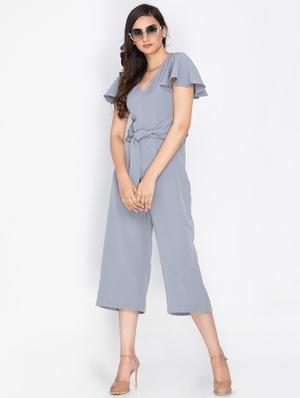 grey solid 3/4 jumpsuit - 15224814 - Standard Image - 4