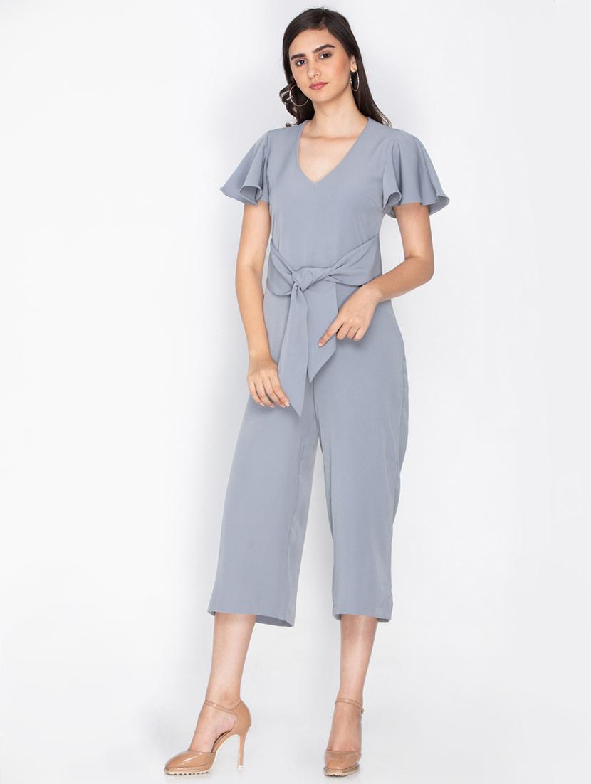 grey solid 3/4 jumpsuit - 15224814 - Zoom Image - 1